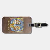 中世の青と赤のツタのライトレターM ラゲッジタグ (正面横)