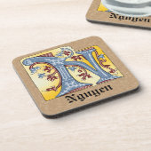 中世の青と赤のツタのライトレターN コースター (左側)