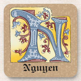 中世の青と赤のツタのライトレターN コースター