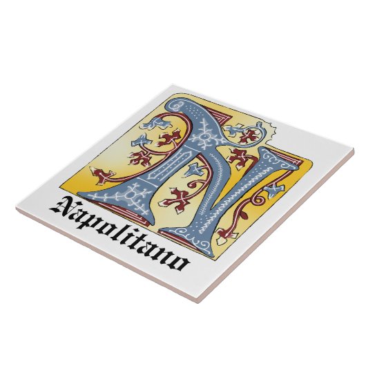 中世の青と赤のツタのライトレターN タイル (側面)