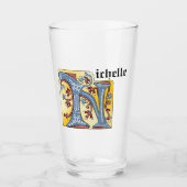 中世の青と赤のツタのライトレターN タンブラーグラス (正面)