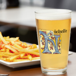 中世の青と赤のツタのライトレターN タンブラーグラス