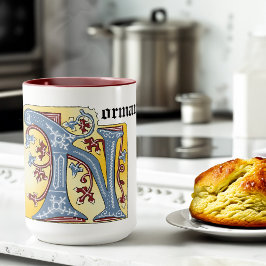 中世の青と赤のツタのライトレターN マグカップ