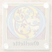 中世の青と赤のツタのライトレターO ガラスコースター (裏面)