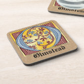 中世の青と赤のツタのライトレターO コースター (左側)