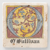 中世の青と赤のツタのライトレターO ストーンコースター (正面)