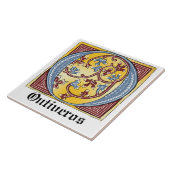 中世の青と赤のツタのライトレターO タイル (側面)