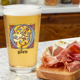 中世の青と赤のツタのライトレターO タンブラーグラス