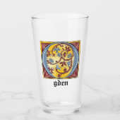 中世の青と赤のツタのライトレターO タンブラーグラス (正面)