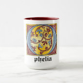 中世の青と赤のツタのライトレターO マグカップ (中央)