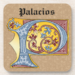 中世の青と赤のツタのライトレターP コースター