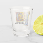 中世の青と赤のツタのライトレターP ショットグラス (裏面)