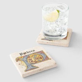 中世の青と赤のツタのライトレターP ストーンコースター