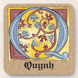 中世の青と赤のツタのライトレターQ コースター