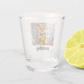 中世の青と赤のツタのライトレターQ ショットグラス (裏面)