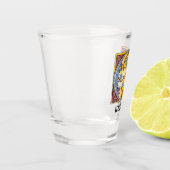 中世の青と赤のツタのライトレターQ ショットグラス (左)