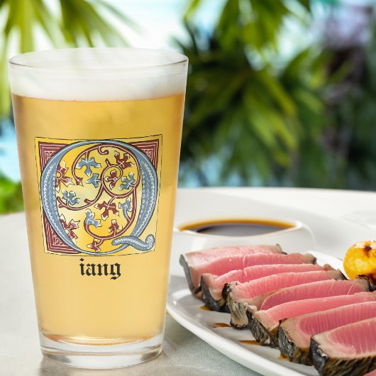 中世の青と赤のツタのライトレターQ タンブラーグラス