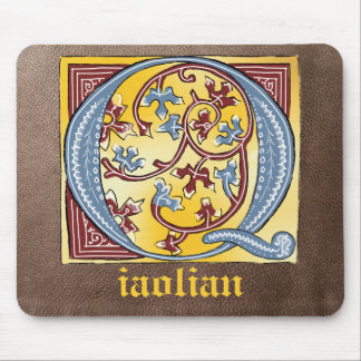 中世の青と赤のツタのライトレターQ マウスパッド