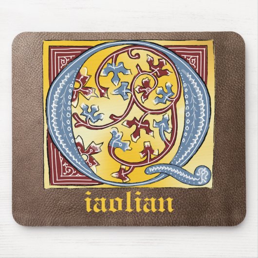 中世の青と赤のツタのライトレターQ マウスパッド (正面)