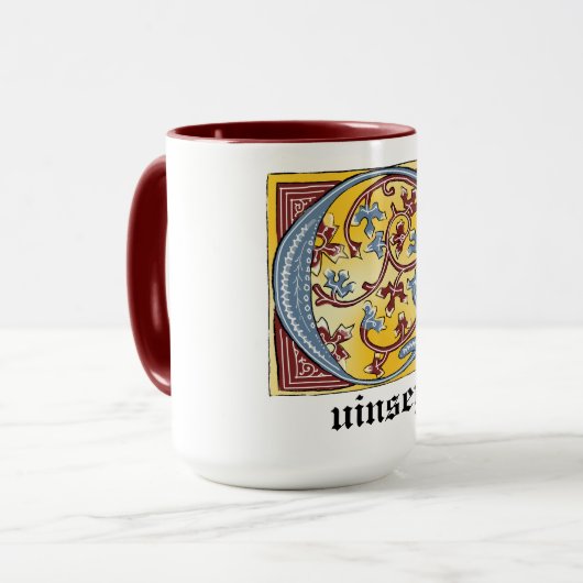 中世の青と赤のツタのライトレターQ マグカップ (正面左)