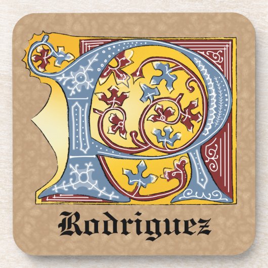 中世の青と赤のツタのライトレターR コースター (正面)