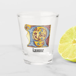 中世の青と赤のツタのライトレターR ショットグラス