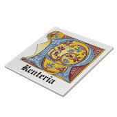 中世の青と赤のツタのライトレターR タイル (側面)