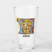 中世の青と赤のツタのライトレターR タンブラーグラス (正面)