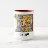 中世の青と赤のツタのライトレターR マグカップ (中央)