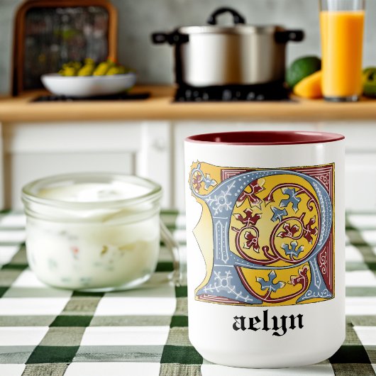 中世の青と赤のツタのライトレターR マグカップ