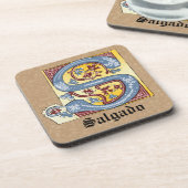 中世の青と赤のツタのライトレターS コースター (左側)