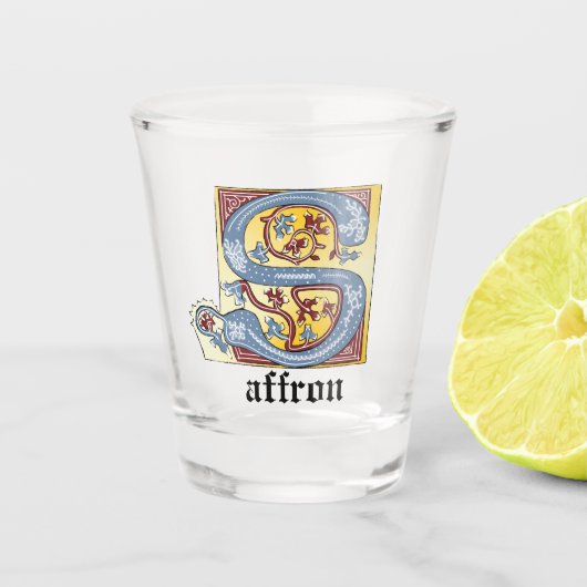 中世の青と赤のツタのライトレターS ショットグラス (正面)