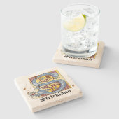 中世の青と赤のツタのライトレターS ストーンコースター (横)