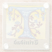 中世の青と赤のツタのライトレターT ガラスコースター (裏面)