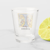 中世の青と赤のツタのライトレターT ショットグラス (裏面)