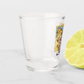 中世の青と赤のツタのライトレターT ショットグラス (左)