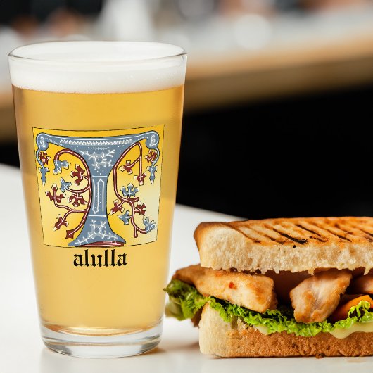 中世の青と赤のツタのライトレターT タンブラーグラス