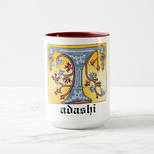 中世の青と赤のツタのライトレターT マグカップ (中央)