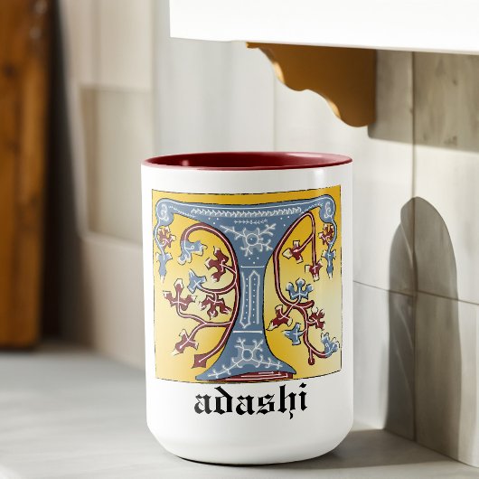 中世の青と赤のツタのライトレターT マグカップ