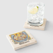 中世の青と赤のツタのライトレターU ストーンコースター (横)