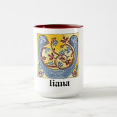 中世の青と赤のツタのライトレターU マグカップ (中央)