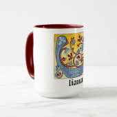 中世の青と赤のツタのライトレターU マグカップ (正面左)