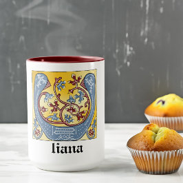 中世の青と赤のツタのライトレターU マグカップ