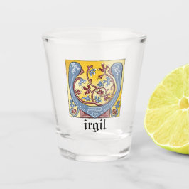 中世の青と赤のツタのライトレターV ショットグラス