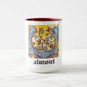 中世の青と赤のツタのライトレターV マグカップ (中央)