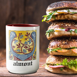 中世の青と赤のツタのライトレターV マグカップ