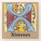 中世の青と赤のツタのライトレターX ガラスコースター (正面)