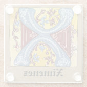 中世の青と赤のツタのライトレターX ガラスコースター (裏面)