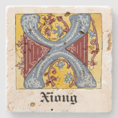 中世の青と赤のツタのライトレターX ストーンコースター (正面)