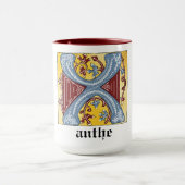 中世の青と赤のツタのライトレターX マグカップ (中央)